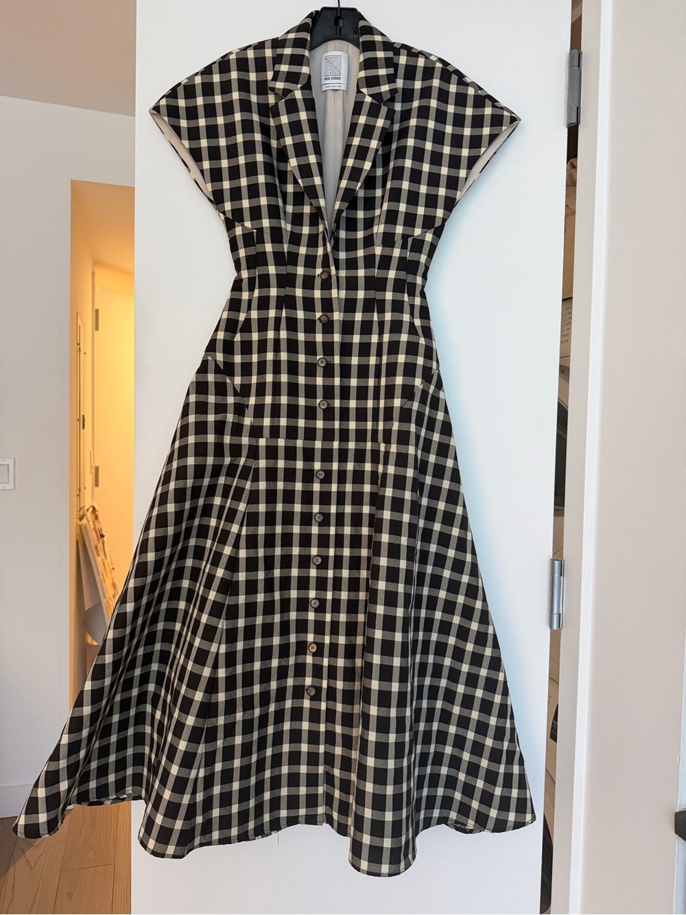 Rosie Assoulin Plaid Button-Front Fit & Flare Dress w boning